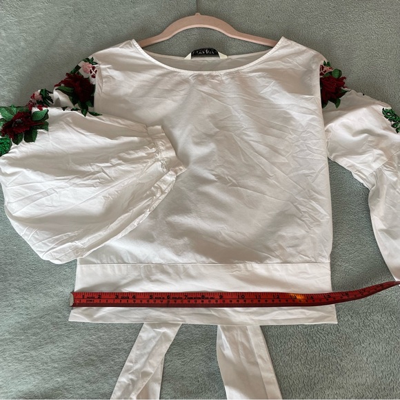 Zara White Embroidered top size S long sleeve - Picture 9 of 12